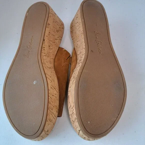 Sam Edelman Sandals Womens 8 Tan Suede Open-Toe Cork Wedge Slip-on - Picture 7 of 7